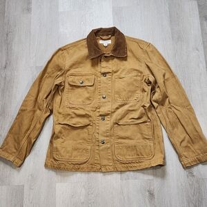 Gap Work Force Canvas Barn Jacket Men Medium Corduroy Collar Workwear Brown Snap